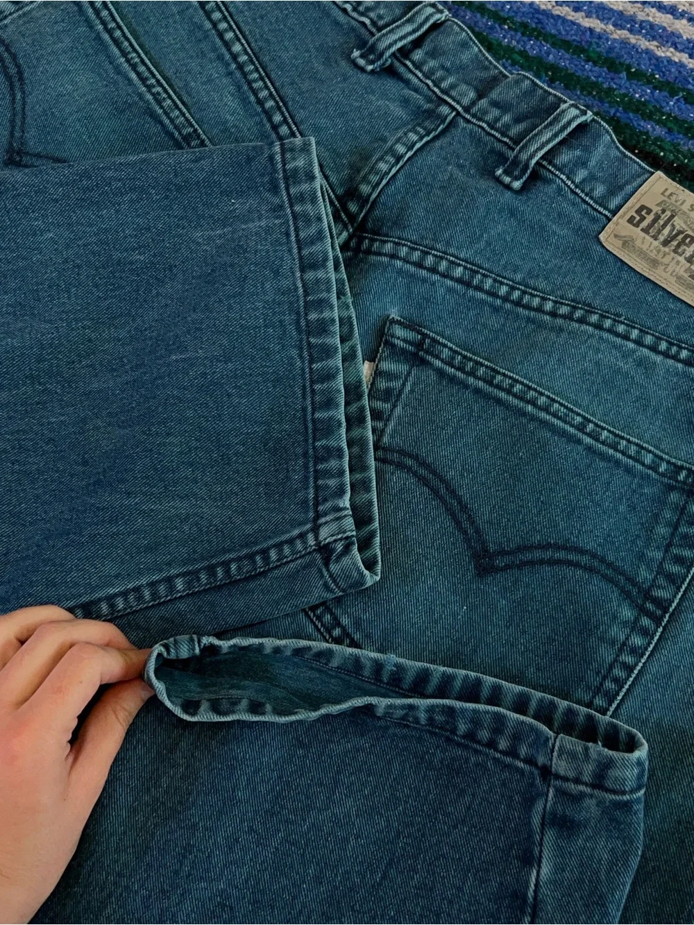 Vintage 90s Silver Tab Levi's Baggy Denim Jeans Teal Blue Purple tag 38 x 30